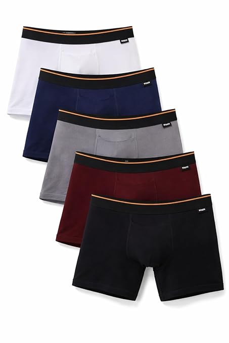ONSKIN Men's Deo-Cotton Solid Long Trunks Underwear Combo Pack of 5 (Multicolor) | Anti-Bacterial, Moisture Wicking, Breathable Inner for Man | Regular Fit Soft No Marks Waistband Undie for Gents