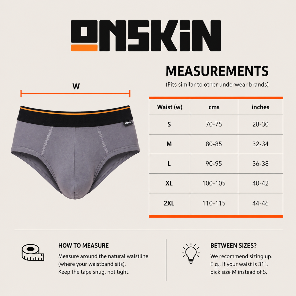 Men's Innerwear Size Chart