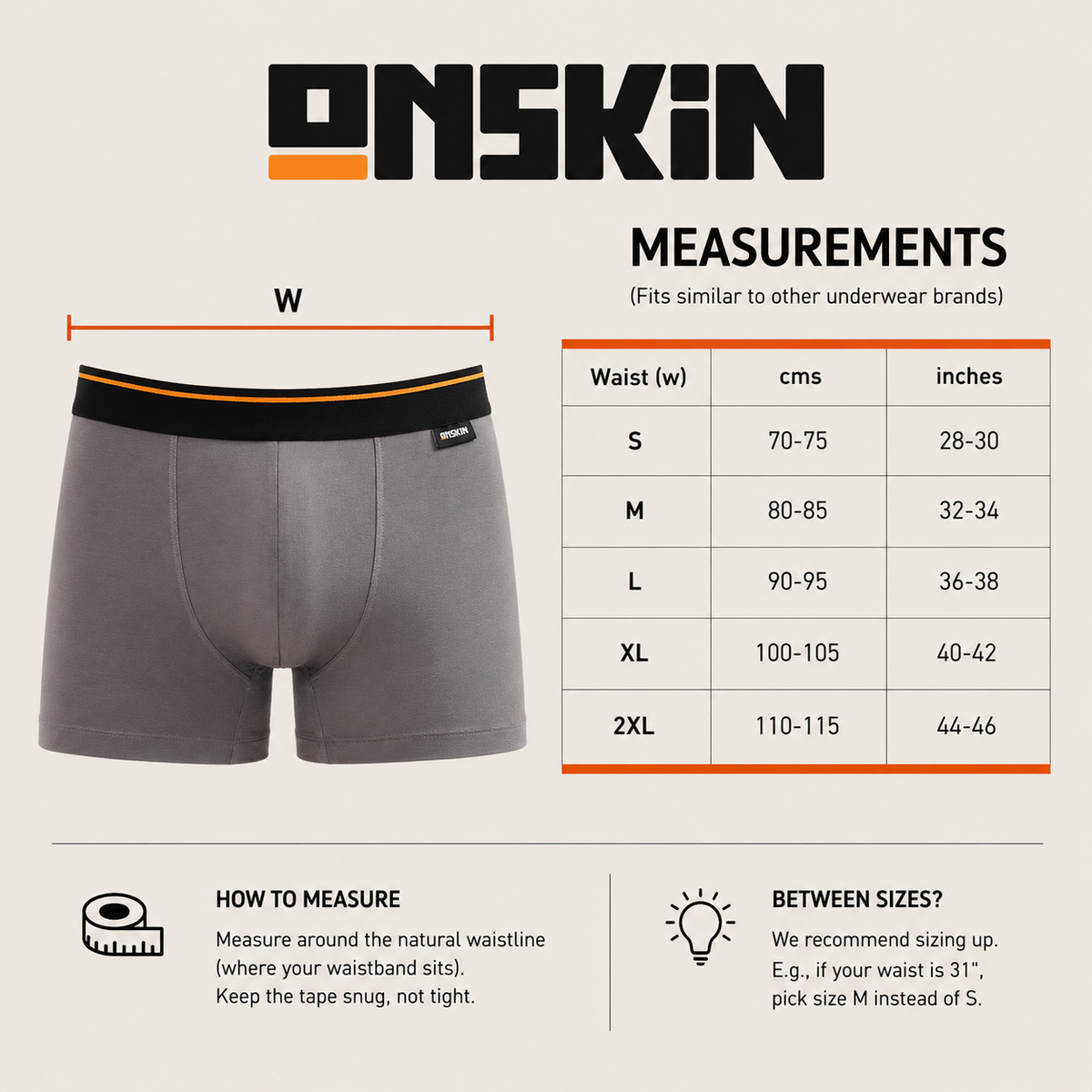 Men's Innerwear Size Chart