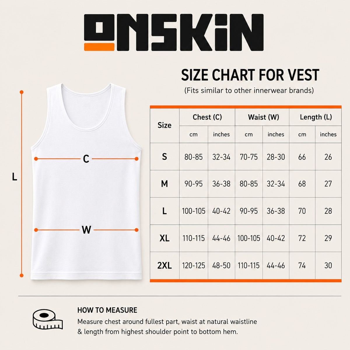 Men's Innerwear Size Chart