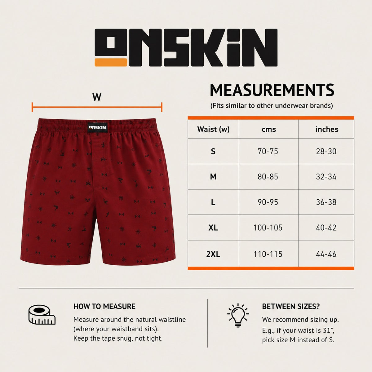Men's Innerwear Size Chart
